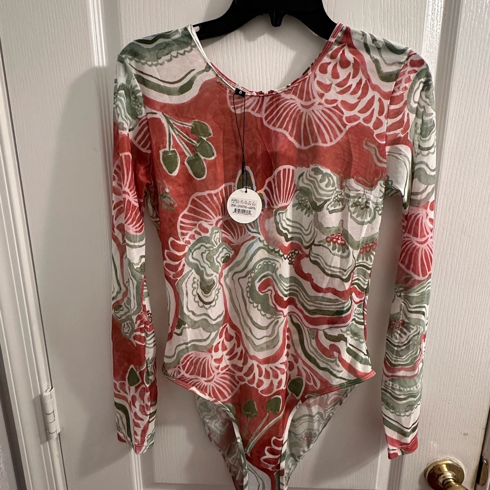 Andrea Iyama Elle Mesh Leotard Floral Long Sleeve Bodysuit one piece - Picture 5 of 14